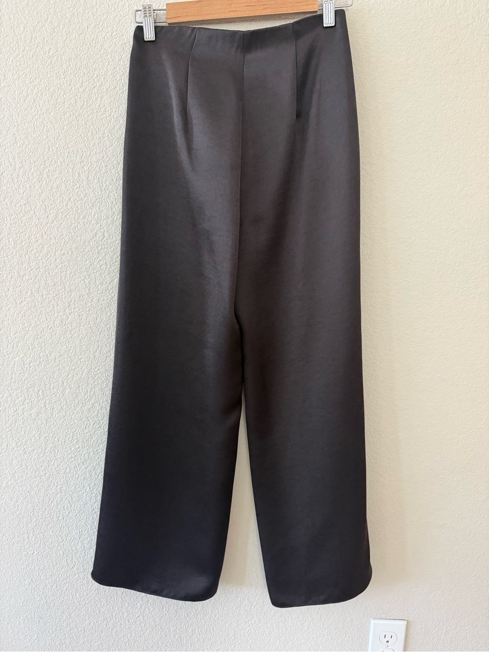 Vince Dark Brown Satin Bias Wide-Leg Pants